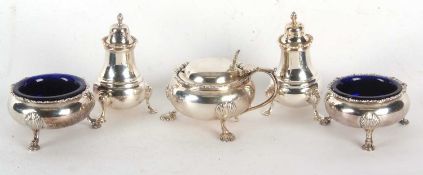 Mixed Lot: Hallmarked silver condiments to include a pair of cauldron open salts on three hoof