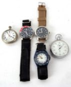Mixed Lot: Three wristwatches, a stopwatch and a pocket watch, the watches include a Citizen, the