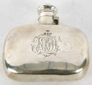 Late Victorian silver hip flask having a plain shaped rectangular body with rounded shoulders and