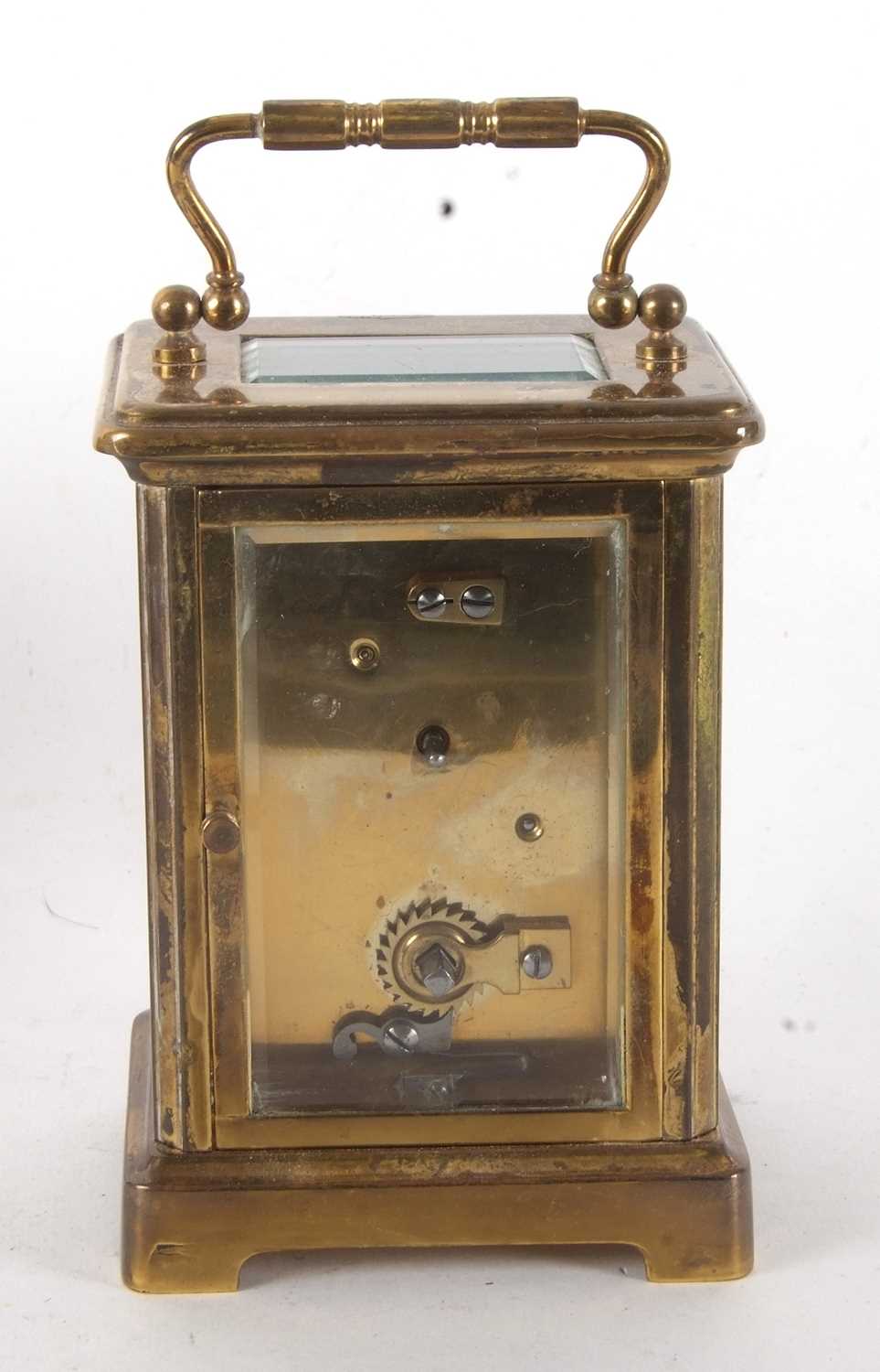 A four glass carriage clock with fitted box, it has a key wound movement, the key is also present, a - Image 4 of 10