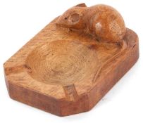 A vintage Robert Thompson mouseman hand carved oak ashtray, 10 x 7.5 cm
