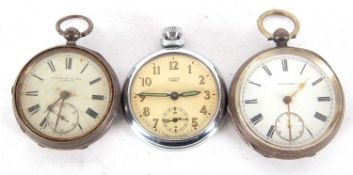 Three pocket watches, one manually crown wound Smiths Empire, one silver pocket watch by Linford &