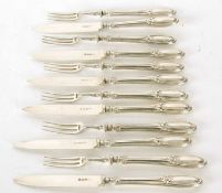 A set of six Victorian silver dessert knives and matching forks in lily pattern, hallmarked for
