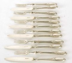 A set of six Victorian silver dessert knives and matching forks in lily pattern, hallmarked for