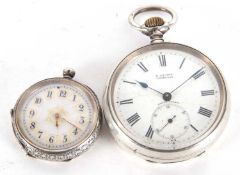 Two white metal pocket watches, both stamped 925 inside the case back, one ladies manually key wound