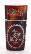 A Georgian tortoiseshell and silver piqué etui case inlaid with bright cut silver flowers, leaves