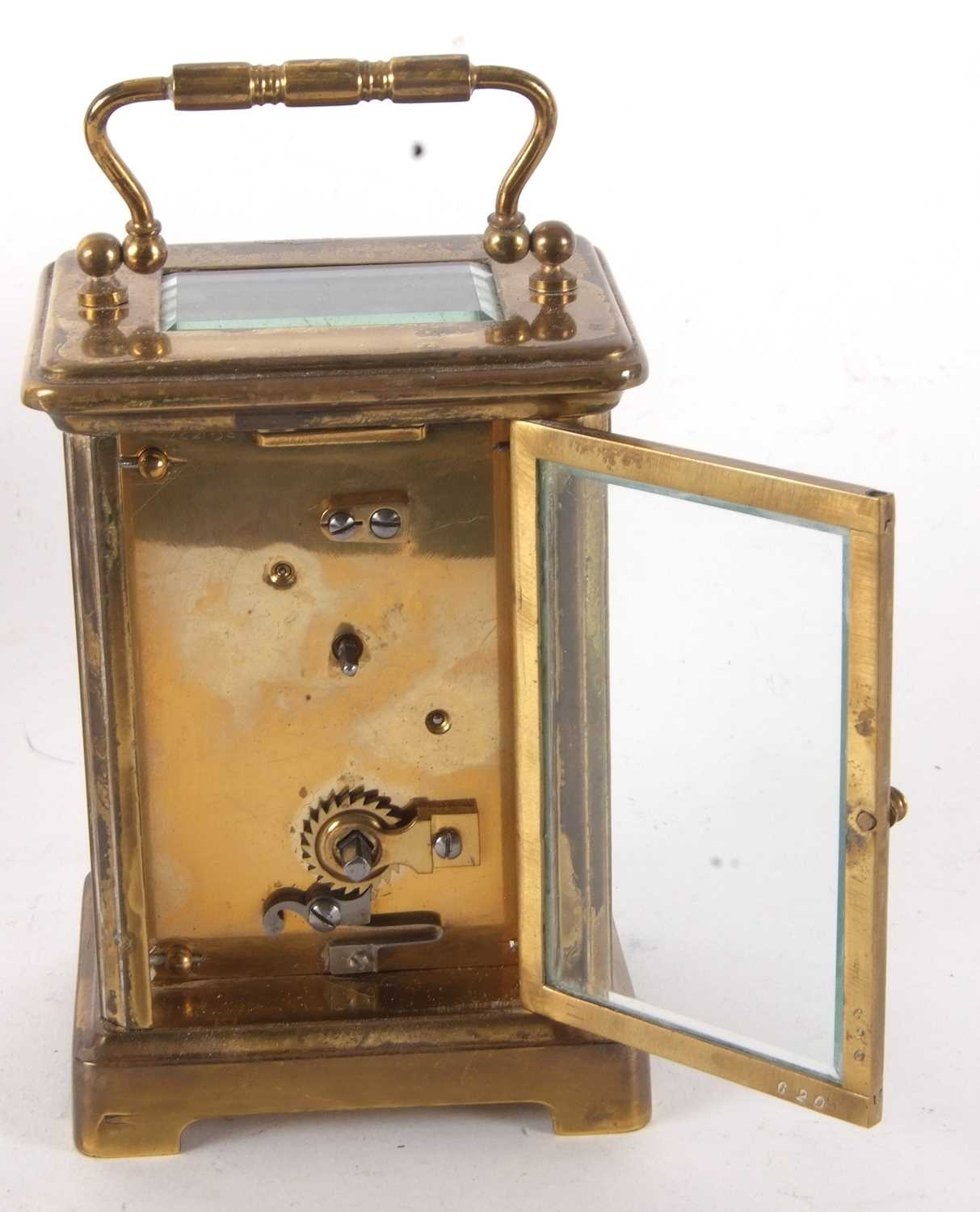 A four glass carriage clock with fitted box, it has a key wound movement, the key is also present, a - Image 5 of 10