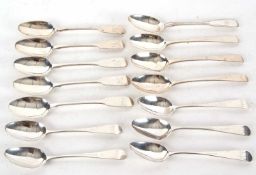 Mixed Lot: Five George III Old English pattern teaspoons, initialled, hallmarked for London 1800,