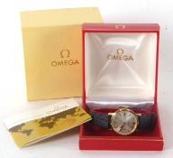 An Omega gents wristwatch with box and paperwork, it has a manually crown wound movement, the