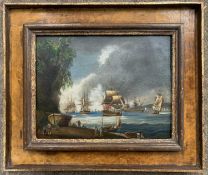 French School, circa 19th century, Shipping scene, oil on tin, unsigned, 14x20cm, framed.