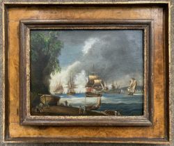 French School, circa 19th century, Shipping scene, oil on tin, unsigned, 14x20cm, framed.