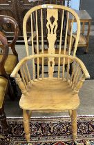 A Victorian light elm and ash stick back Windsor chair with H formed stretcher and turned legs (Item