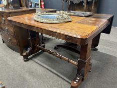 A Victorian mahogany centre table of rectangular form with turned centre stretcher, 120cm wide