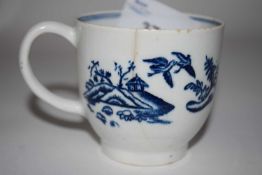 A Lowestoft coffee cup with printed fence pattern design together with a Lowestoft tea bowl