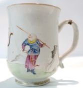 A large 18th Century Chinese export porcelain tankard of bell shape decorated with Chinese