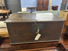 18th Century oak Bible box of plain form, stamped Tibbenham to one side, lacking original carrying