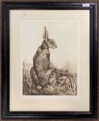 Anna Ravenscroft (British, contemporary) 'Hare and Leverets', limited edition etching, numbered 58/