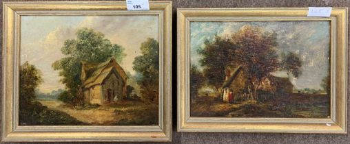 British school (circa 19th century), Pair of landscape / rural scenes, oil on board / canvas,