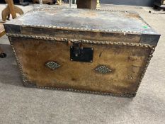 A 19th Century pony skin and metal trunk of rectangular form, 75cm wide