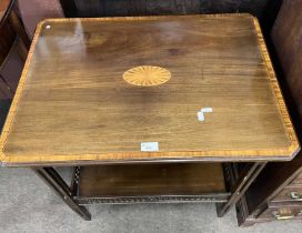 An Edwardian inlaid mahogany two tier table with gallery to the base, 68cm wide (Item 11 on vendor