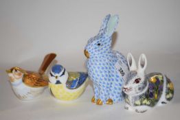A Royal Crown Derby model of a springtime bunny with gold stopper, further gold stopper of a