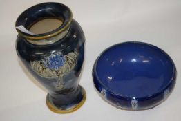 A Royal Doulton vase of baluster form with Art Nouveau motifs together with a small blue ground