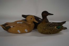 Quantity of three wooden ducks, one by Jane Brewer, K Rouse and further marked Gadwall by R Reep,