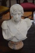An alabaster bust of Nelson, set on a marble plinth, signed to the reverse Fredricks, 30cm high