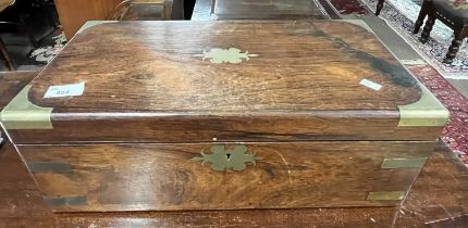 Victorian rosewood writing box of typical hinged form with leather inset writing surface, 45cm wide