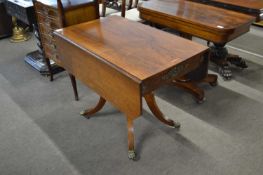 A good quality Georgian style rosewood inlaid and metal mounted drop leaf pedestal table raised on a