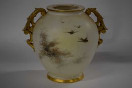 A Worcester (Grainger) vase, the blush ground decorated in gilt with birds (cover lacking)