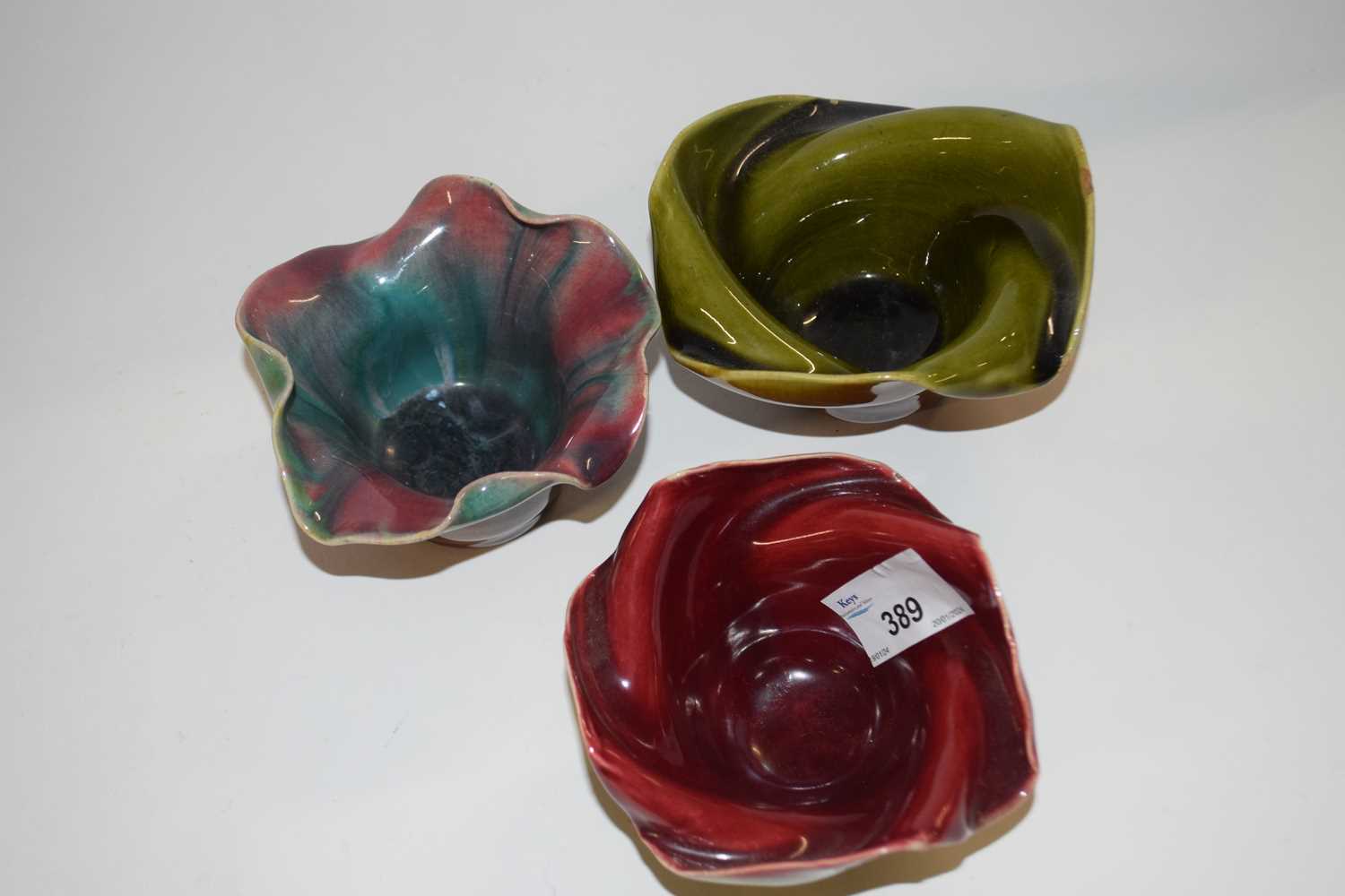 A group of three Linthorpe pottery vases or posie bowls, shape number 374 - Image 2 of 2
