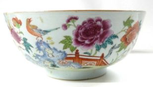 An 18th Century Chinese export porcelain bowl with a famille rose design (a/f)
