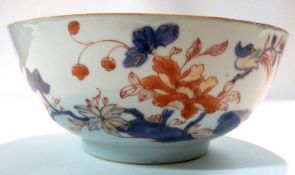 An 18th Century Chinese porcelain export bowl decorated in Imari fashion, 20cm diameter (crack to