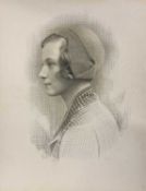 British School, circa 20th century, Side profile bust portrait of a woman, graphite and charcoal