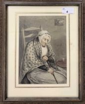 Attributed to Robert Dighton RA (British, 1752-1814), Portrait of a seated elderly lady,