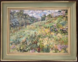 Mary Martin (British, Cornish), inscribed on backboard 'My Wild Garden', oil on board, signed,