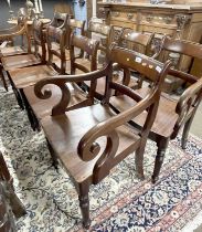 A harlequin set of late Georgian mahogany dining chairs comprising six standard chairs and four