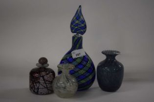 Group of glass wares including a small Guernsey glass vase, other glass examples, one with a green