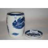 Caughley fisherman pattern tea caddy lacking cover, a Worcester porcelain jug with turquoise