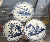Group of 3 Lowestoft Porcelain Saucers c.1770/80