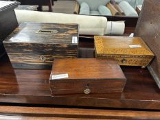 Mixed Lot: Small Victorian coromandel jewellery box together with a further small box with painted