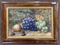 William Henry Hunt RWS (1790-1864), Still life with grapes, pear and conkers, watercolour, signed