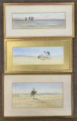 Myra Meyrick (fl.1886-1891), Trio of Arabian desert scenes with Bodouin on camel, watercolours on