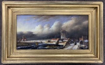 Ross Stefan (20th century), Dutch landscape scene, oil on board, signed, 19x40cm, framed.