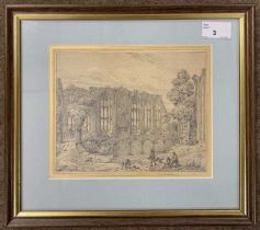 John Cowey RA (British, 1786-1833), Kenilworth Castle with figures, pencil on paper, Abbott and