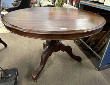 A Victorian mahogany circular dining table on turned column with tripod base (Item 40 on vendor
