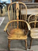 A Victorian elm seated Windsor type chair with turned legs and H formed stretchers, 111cm high (Item