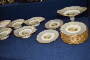 A mid 19th Century English porcelain dinner service, possibly Samuel Alcock comprising a comport,