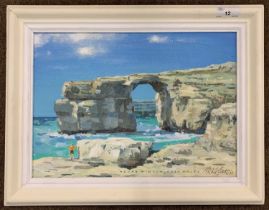 M.Peake (British, contemporary), 'Azure Window', Gozo Malta', acrylic on board, signed and dated '
